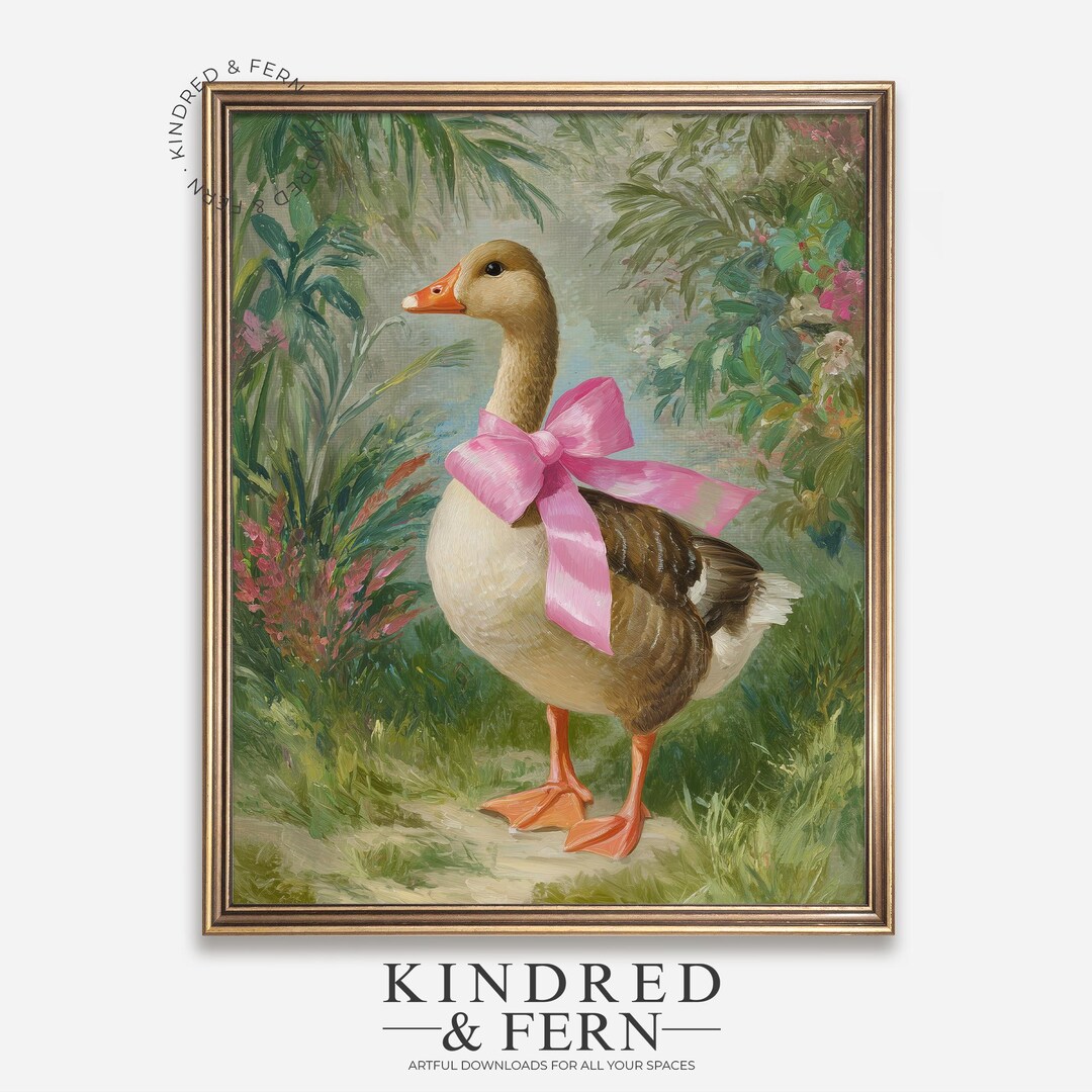 Rustic Goose With Pink Bow Printable - Vintage Cottagecore Animal Art ...