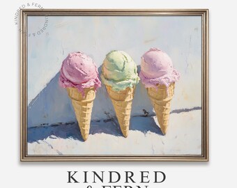 Stampa di coni gelato estivi - Arte murale vivace con giornata di sole, decorazione rustica per cottage, dipinto di dolci da stampare, arte colorata per la cucina 58