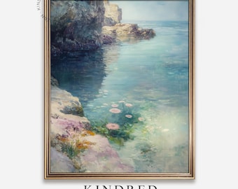 Coastal Tide Pool Scene - Printable Ocean Landscape, Serene Seaside Art, Tranquil Beach Decor, Vintage Coastal Wall Art Download 68