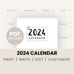 2024 Calendar | Printable & Editable | 2024 Calendar Template | Letter Size | Monthly Planner Template