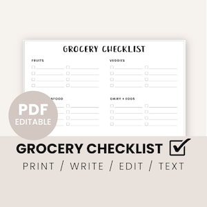 Grocery List | Grocery Shopping List Template PDF | Printable Grocery List Template