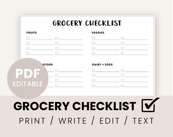 Printable Grocery Checklist | Editable Shopping List (PDF Pattern)