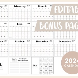 2024 Calendar | Printable & Editable | 2024 Calendar Template | Letter