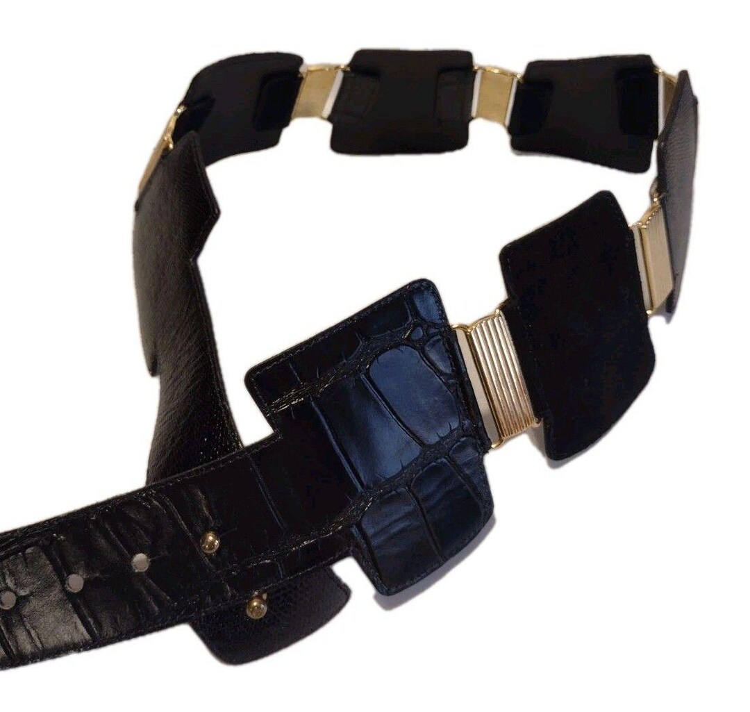 Vintage 1980s Wide Gladiator Belt Black Leather & Gold 33  display picture 1