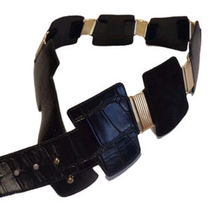 Vintage 1980s Wide Gladiator Belt Black Leather & Gold 33 - 37 inches