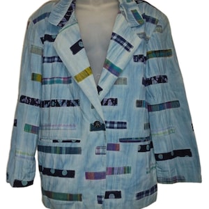VTG 80s Men’s Patchwork Cotton Jacket East West India Blue Tie Dye Art Wear M