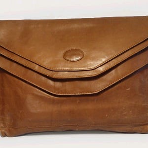 Rare Vintage 70s Leather Briefcase Attache Wristlet Laptop Bag Tan Distressed