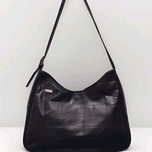 Vintage Italian Leather Bag Black Falor Le Borse Croc Embossed