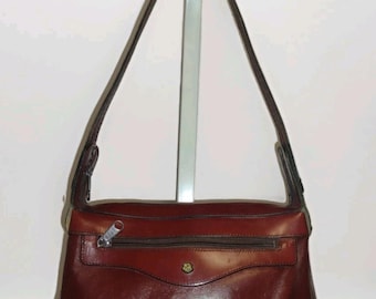 Vintage 70s John Romaine Oxblood Leather Shoulder Bag Crest Logo Brass Feet 12x8