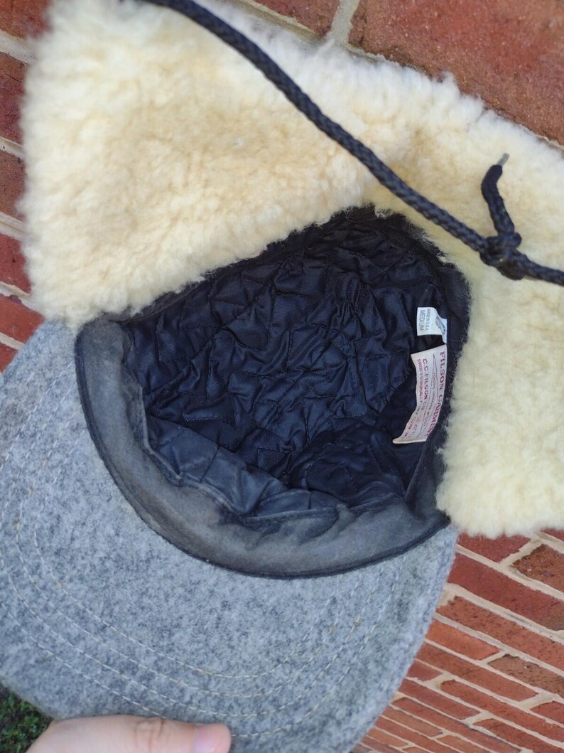 Vintage 80s Filson Wool Trapper Hat Shearling Lined USA ACTWU Medium image 6