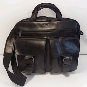 vintage cartable en cuir noir sac pour ordinateur portable porte-documents avec bandoulière