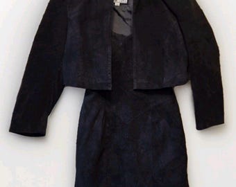 Vintage Wilsons Black Suede Dress & Cropped Jacket Set Korea RN 68426 69426