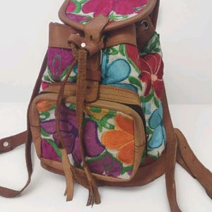 Mexican Embroidered Leather Backpack - Etsy display picture 1
