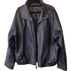 Vintage St Johns Bay Genuine Leather Bomber Jacket Black Sz XL Quilted Lining