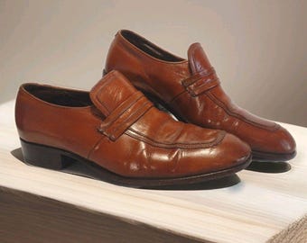 Vintage Florsheim Medallion Monk Strap Shoes 8.5C Brown Patina Leather USA 70s