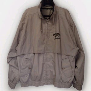 Vintage 80s Chevrolet Racing Bomber Windbreaker Tan & Black Double Collar Sz 2XL