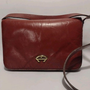 Vintage 1970s Etienne Aigner Leather Shoulder Bag Oxblood With Brass Accents
