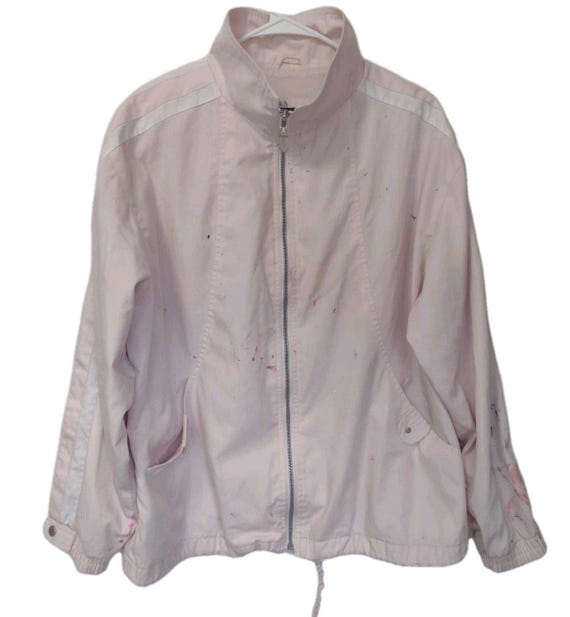 Vintage Pale Pink Distressed Track Jacket W White Stripes Paint