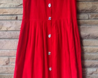 Vintage 90s Teacher Holiday Jumper Dress Clay Buttons Santa Pockets L