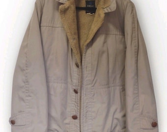 Vintage Cooper Barn jas met sherpa gevoerde jaren 70 NYC leren knopen werkkleding maat 42