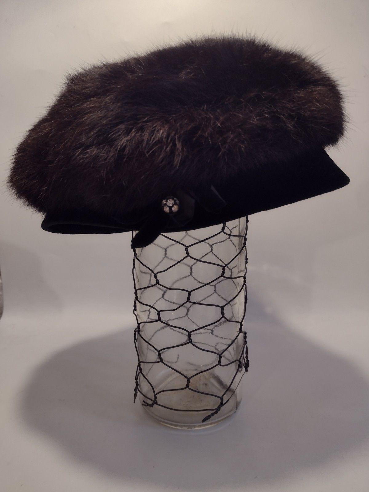 Vintage Women’s Rabbit Hair Black Hat with Velvet Band w/ Accent Rabbit Black Vintage Hats for Women for sale | eBay main image 2