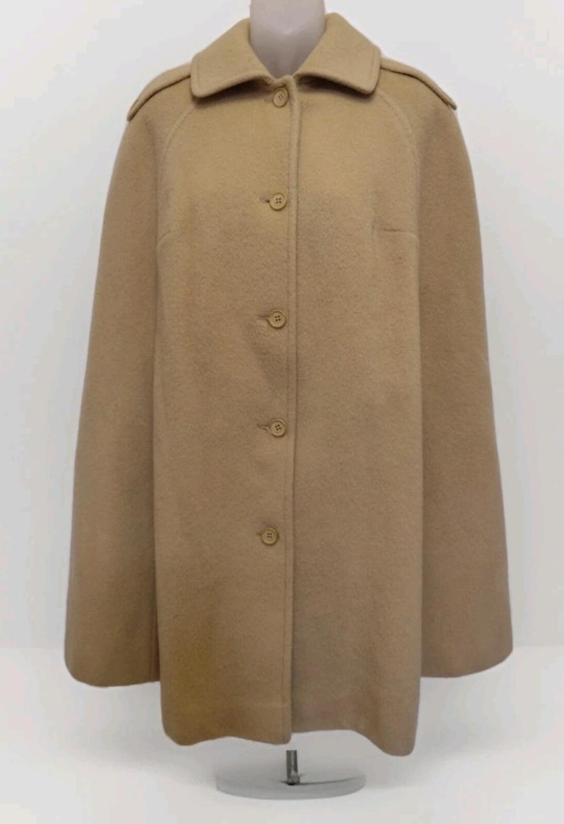 VTG 70s Pendleton 100% Virgin Wool Camel Cape Coat Arm Slits Satin Lined Sz 14 image 1