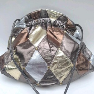 USA leren patchwork frametas vintage metallic clutch portemonnee boho disco glamour