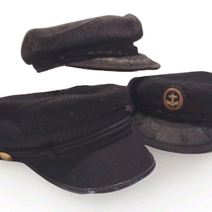 Lot 3 Vintage griechischen 1930er - 80er Jahre Fischermützen Schwarze Wolle Made in Griechenland