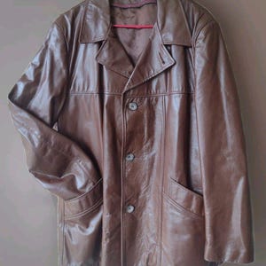 Vintage 1980s Genuine Leather Brown Jacket USA Made Men&#39;s 44 R