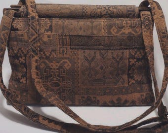 Vintage Handmade One Of A Kind Jacquard Brown Tapestry Shoulder Crossbody Bag