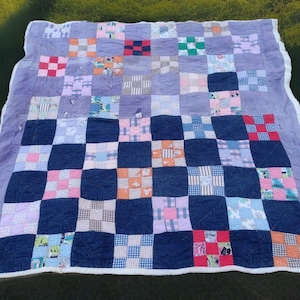 Antique Pieced Patchwork Squares Quilt Antique FeedSack Backing 80 X 78 In