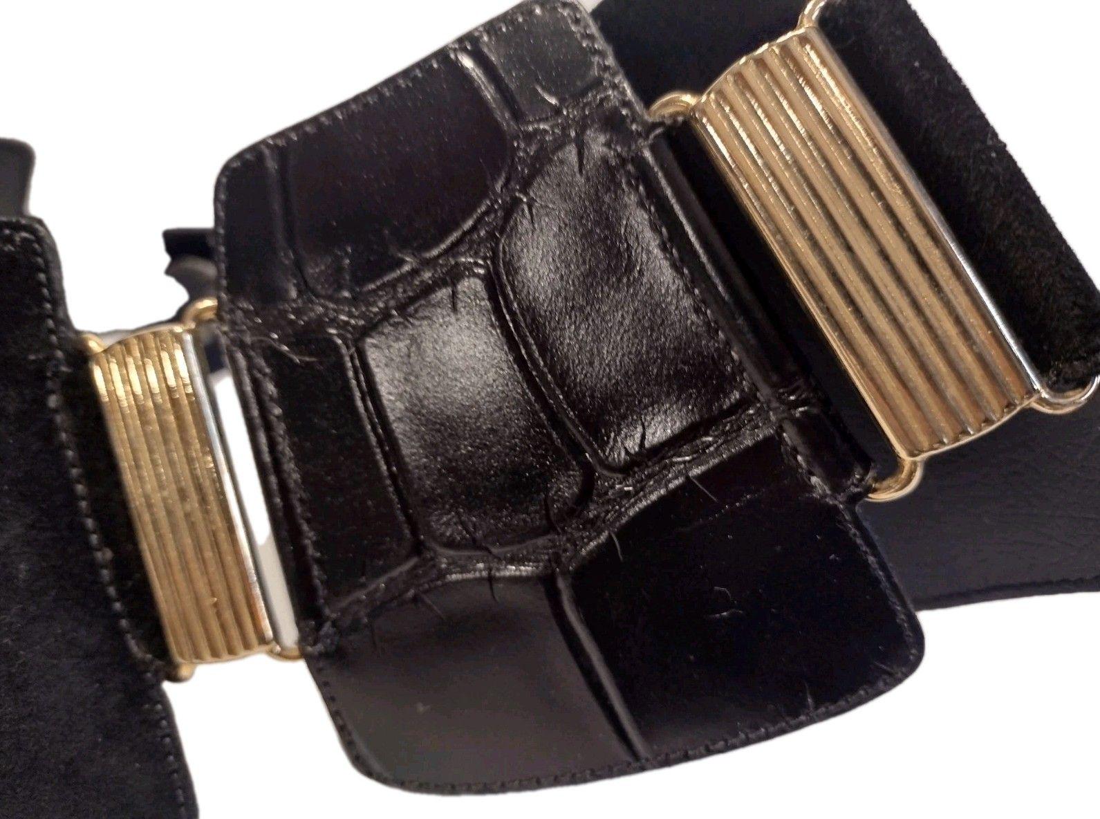 Vintage 1980s Wide Gladiator Belt Black Leather & Gold 33  display picture 2