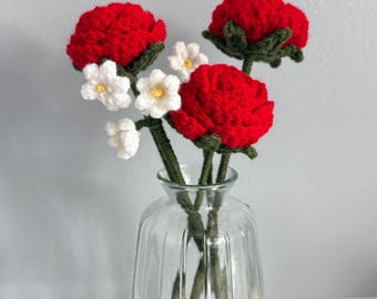 Crochet Rose Bouquet, Handmade Red Roses, Everlasting Flowers, Minimal Floral Decor, Gift for Her