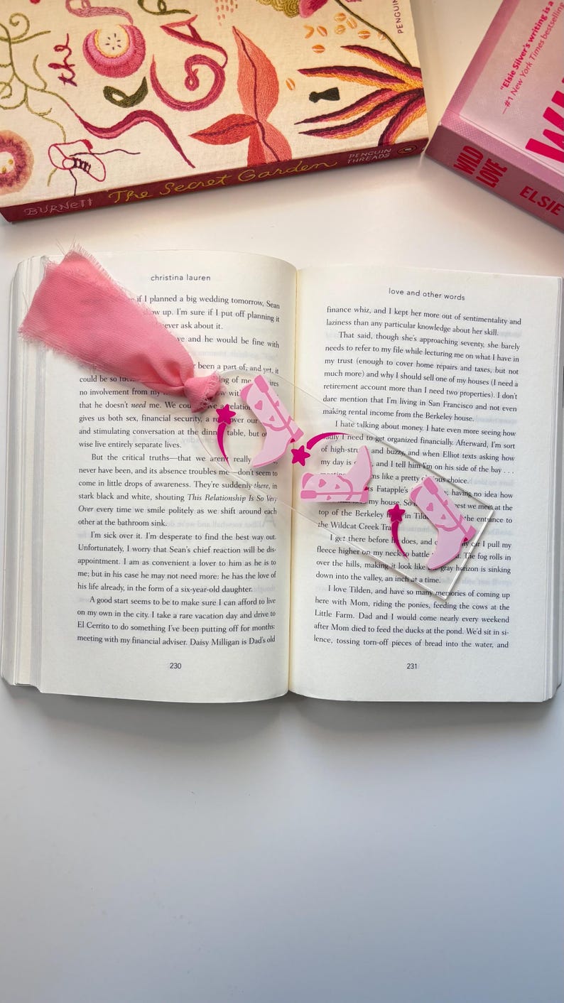 Pink Cowgirl Boots Acrylic Bookmark With Chiffon Ribbon – Handmade Gift ...