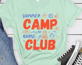 Summer Camp Nurse Shirt | Camping Nurse Club Doodle Tee | Retro Nurse Gift