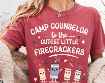 Comfort Colors Camp Counselor Shirt: Cutest Little Firecrackers | Patriotic 4th of July Camp Tee