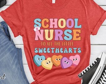 School Nurse Valentine's Day Shirt: Retro Heart Rainbow Tee