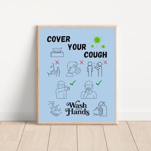 Health Office Printable Poster, Health Clinic Decor, Health Office Art, School Nurse Office Decor, Cover Your Cough Sign, Hand Hygiene Decor