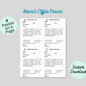 School Nurse Pass Printable, School Nurse Office Pass, School Health ...