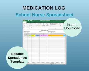 School Nurse Medication Log Spreadsheet: Editable Excel Template (Digital Download)