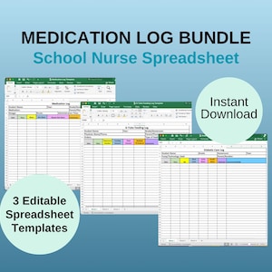 School Nurse Med Log Bundle: Medication, Diabetic, G-Tube (Digital Download)