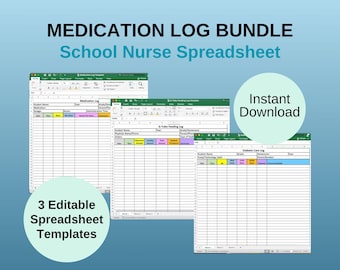 School Nurse Med Log Bundle: Medication, Diabetic, G-Tube (Digital Download)