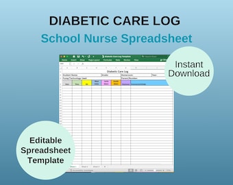 School Nurse Diabetic Care Log: Editable Excel Spreadsheet (Digital Download)