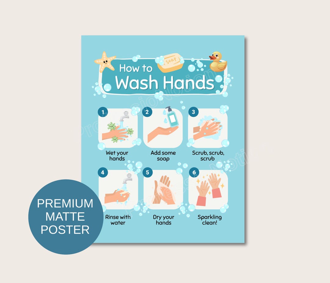 How to Wash Hands Poster for Kids | Classroom Bathroom Decor ...