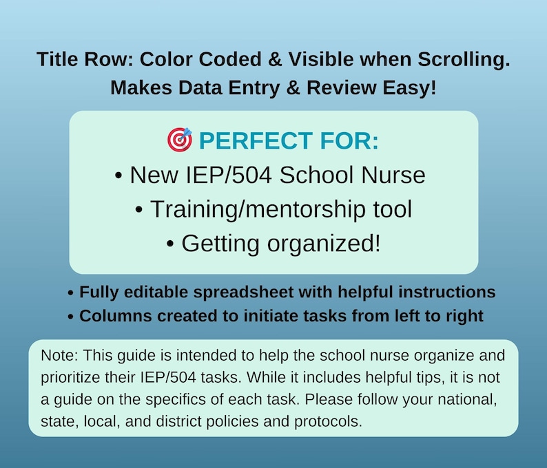 School Nurse Planner: IEP & 504 Tracking Spreadsheet (Editable, Digital Download) image 8