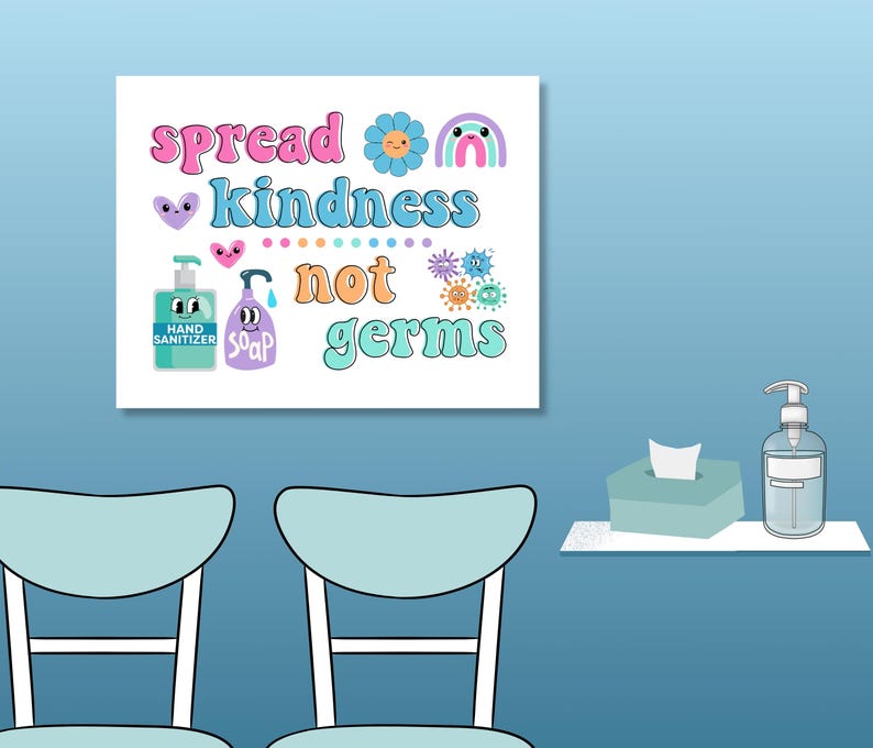 Spread Kindness Not Germs Poster: School Nurse Health Office Decor ...