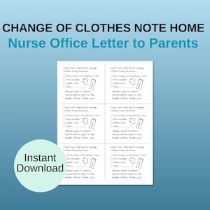 Nota para padres sobre cambio de ropa, Nota para el hogar de la enfermera de la escuela, Carta imprimible de la oficina de la enfermera de la escuela, Carta de la clínica de salud escolar, Oficina de salud escolar