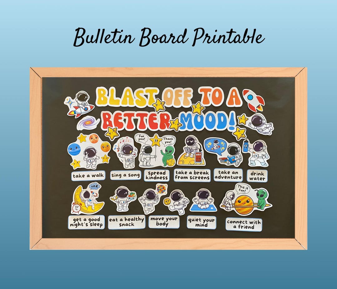 Mental Health Bulletin Board Kit: Retro Space Theme (PDF Printable Set ...