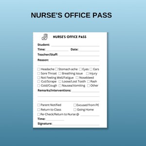 School Nurse Pass Printable, School Nurse Office Pass, School Health ...