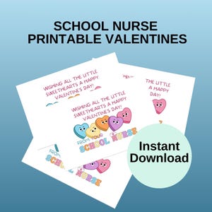 Cartes de Saint-Valentin d'infirmière d'école imprimables, carte de voeux d'infirmière, étiquette-cadeau de Saint-Valentin, téléchargeable joyeux V-Day petits amoureux